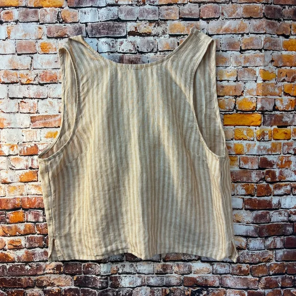 Madewell Refined Linen Top with Open back in rust and white stripe Size 12 - Picture 4 of 15